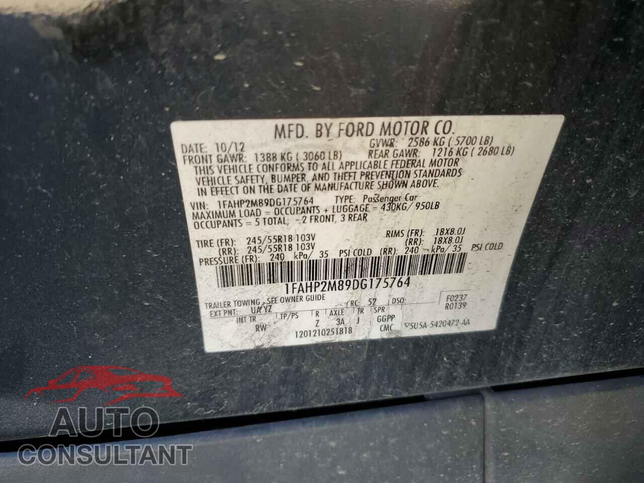 FORD TAURUS 2013 - 1FAHP2M89DG175764