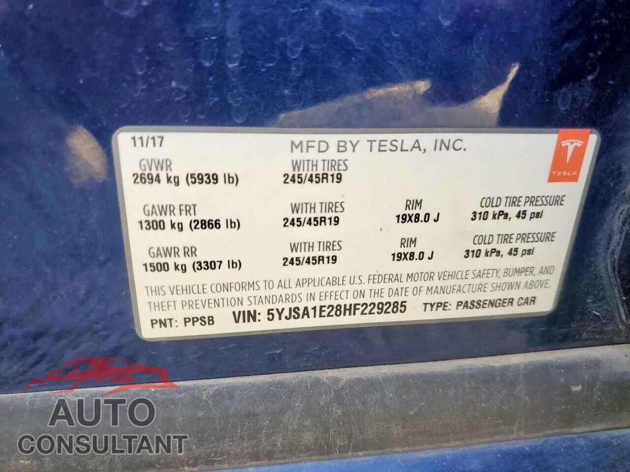 TESLA MODEL S 2017 - 5YJSA1E28HF229285