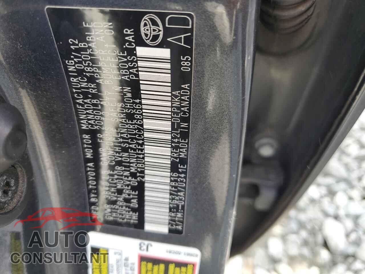 TOYOTA COROLLA 2012 - 2T1BU4EE4CC768664