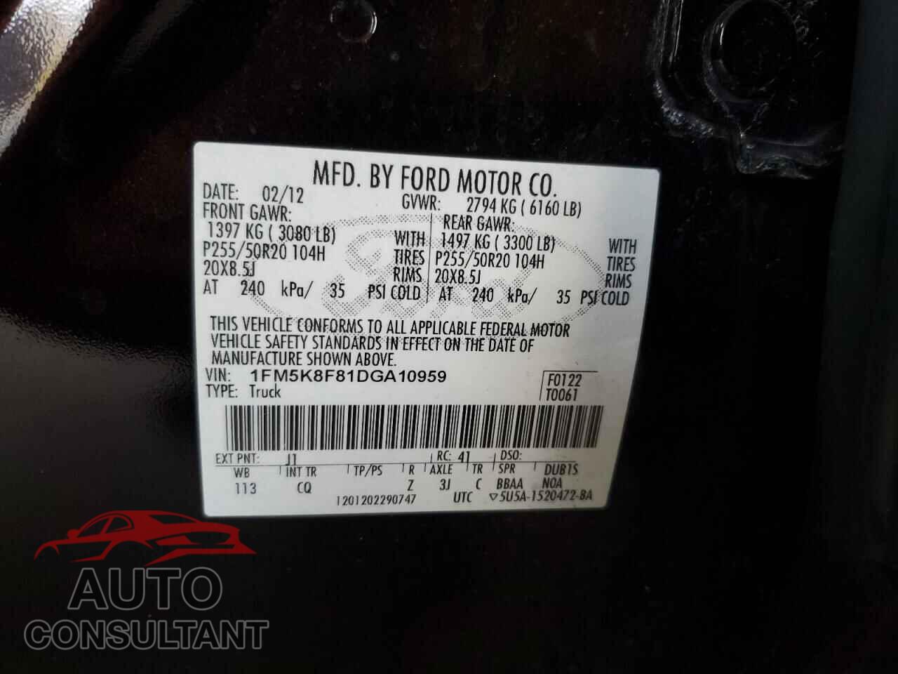 FORD EXPLORER 2013 - 1FM5K8F81DGA10959