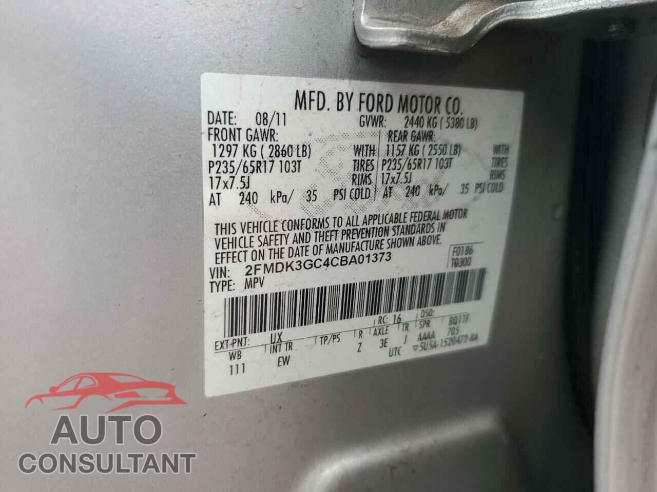 FORD EDGE 2012 - 2FMDK3GC4CBA01373