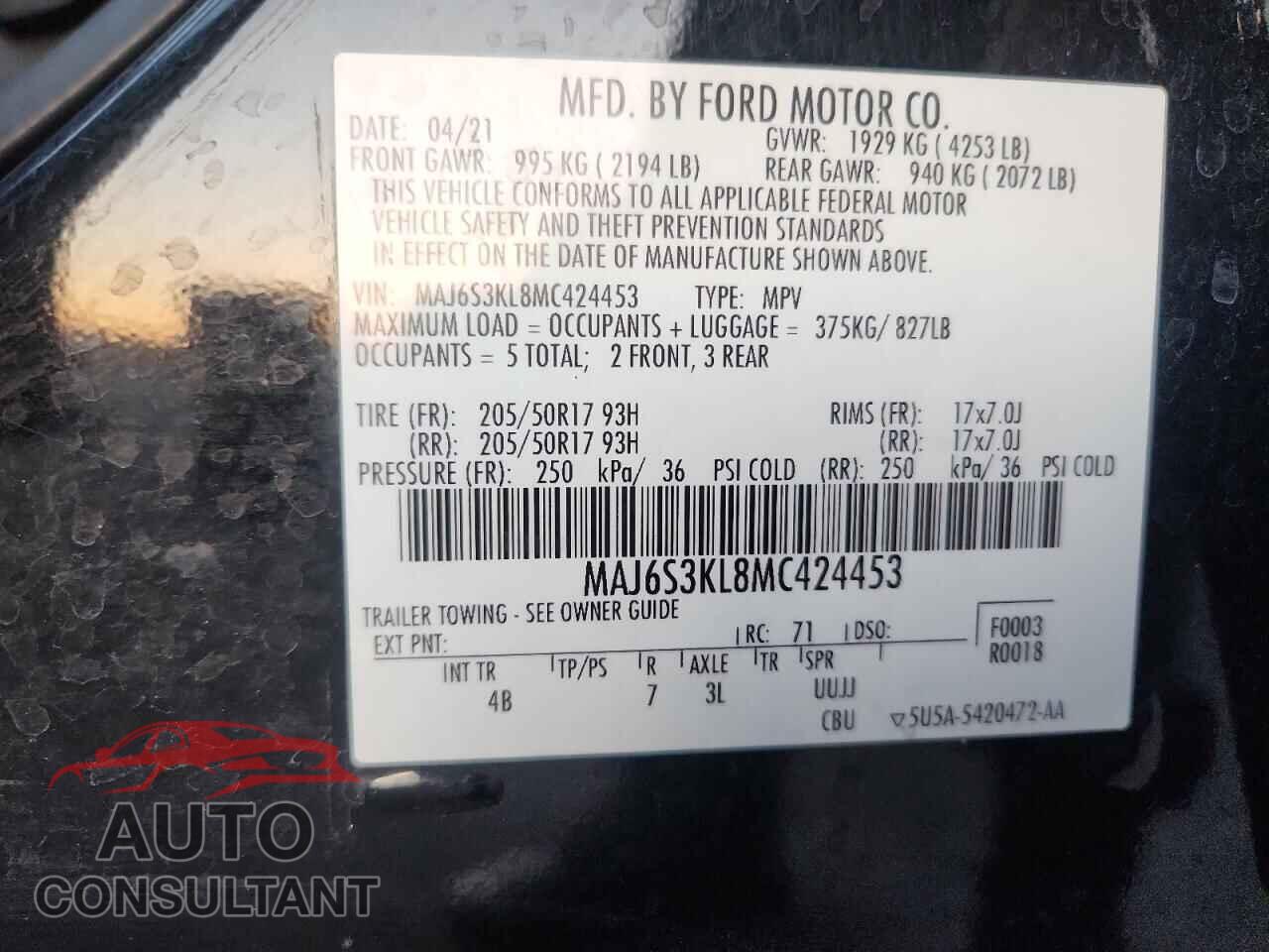 FORD ECOSPORT 2021 - MAJ6S3KL8MC424453