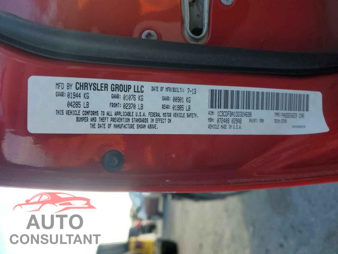 DODGE DART 2013 - 1C3CDFBA1DD324698