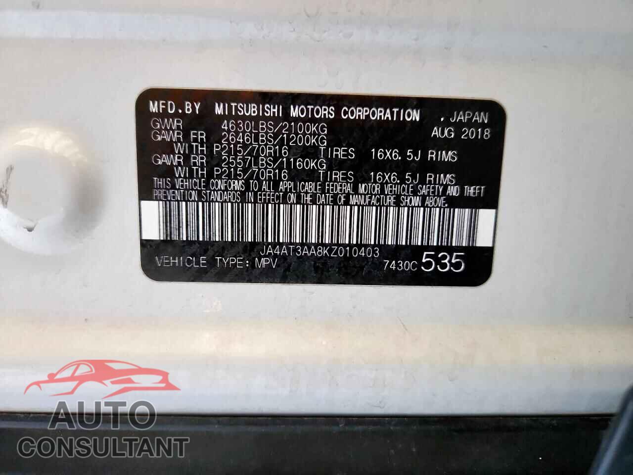 MITSUBISHI ECLIPSE 2019 - JA4AT3AA8KZ010403