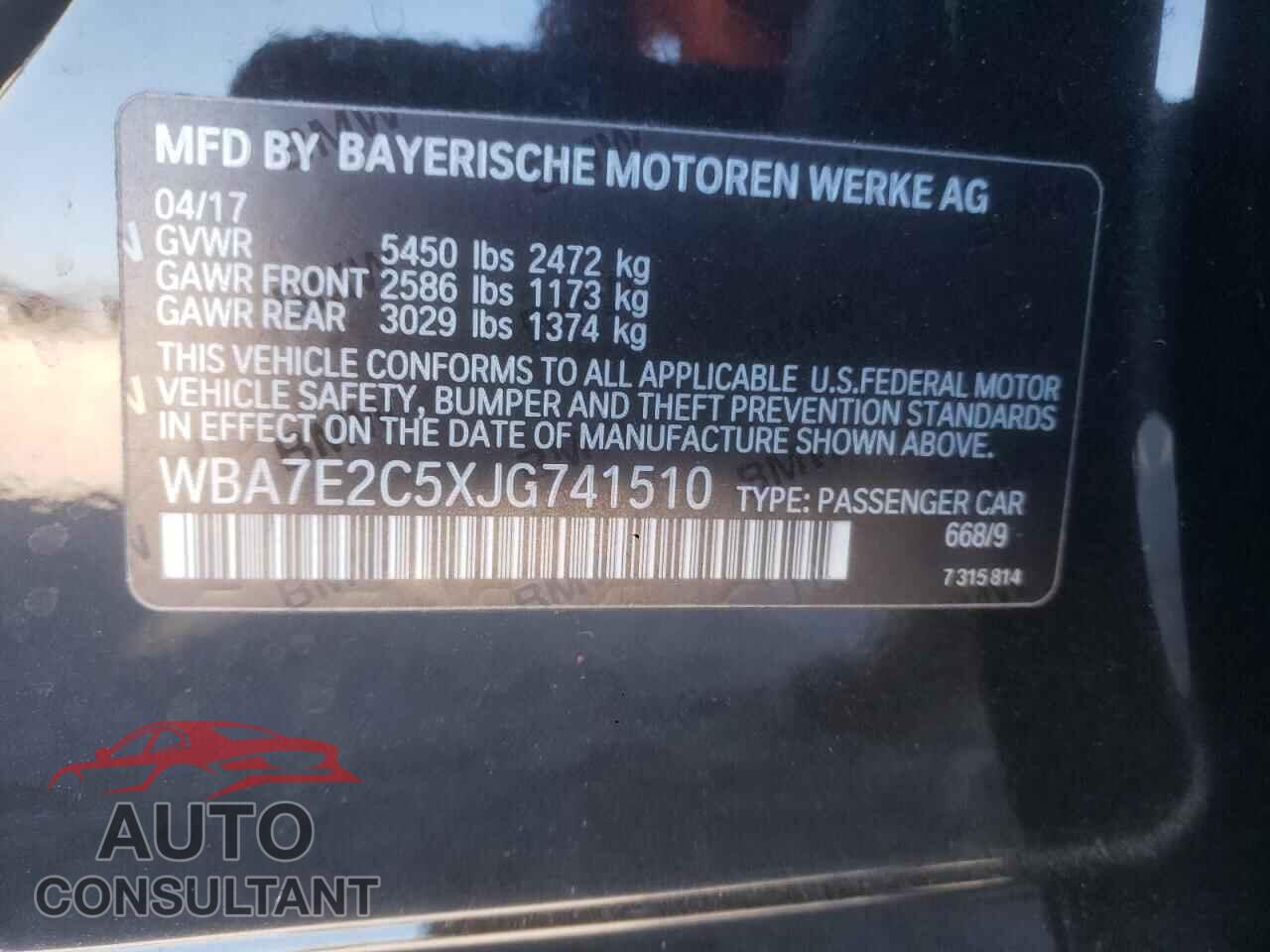 BMW 7 SERIES 2018 - WBA7E2C5XJG741510