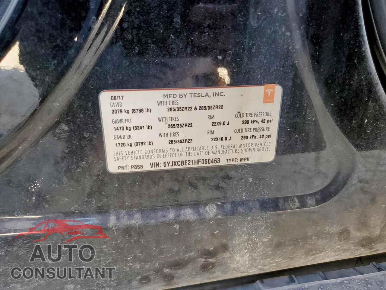 TESLA MODEL X 2017 - 5YJXCBE21HF050463