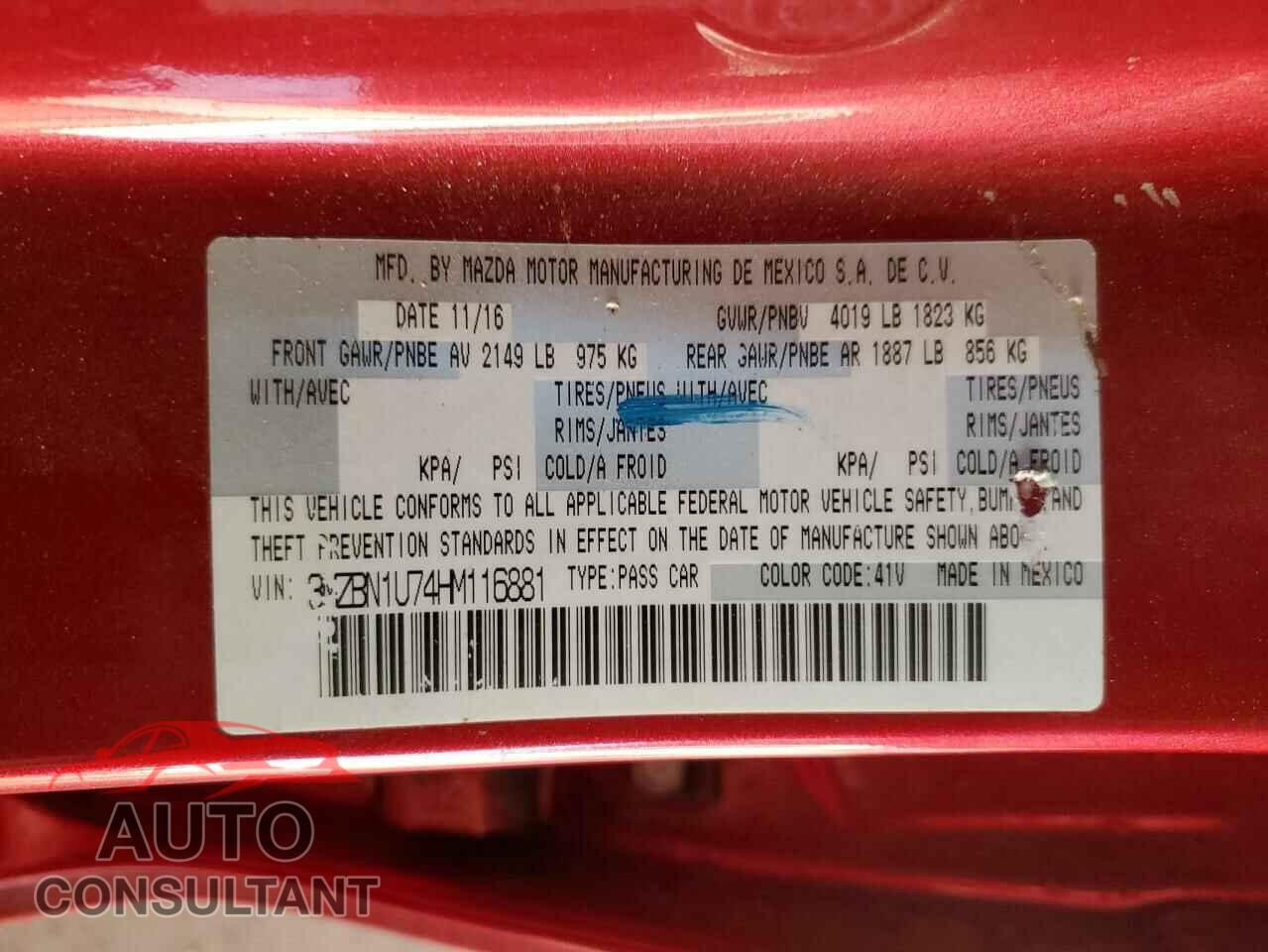 MAZDA 3 2017 - 3MZBN1U74HM116881
