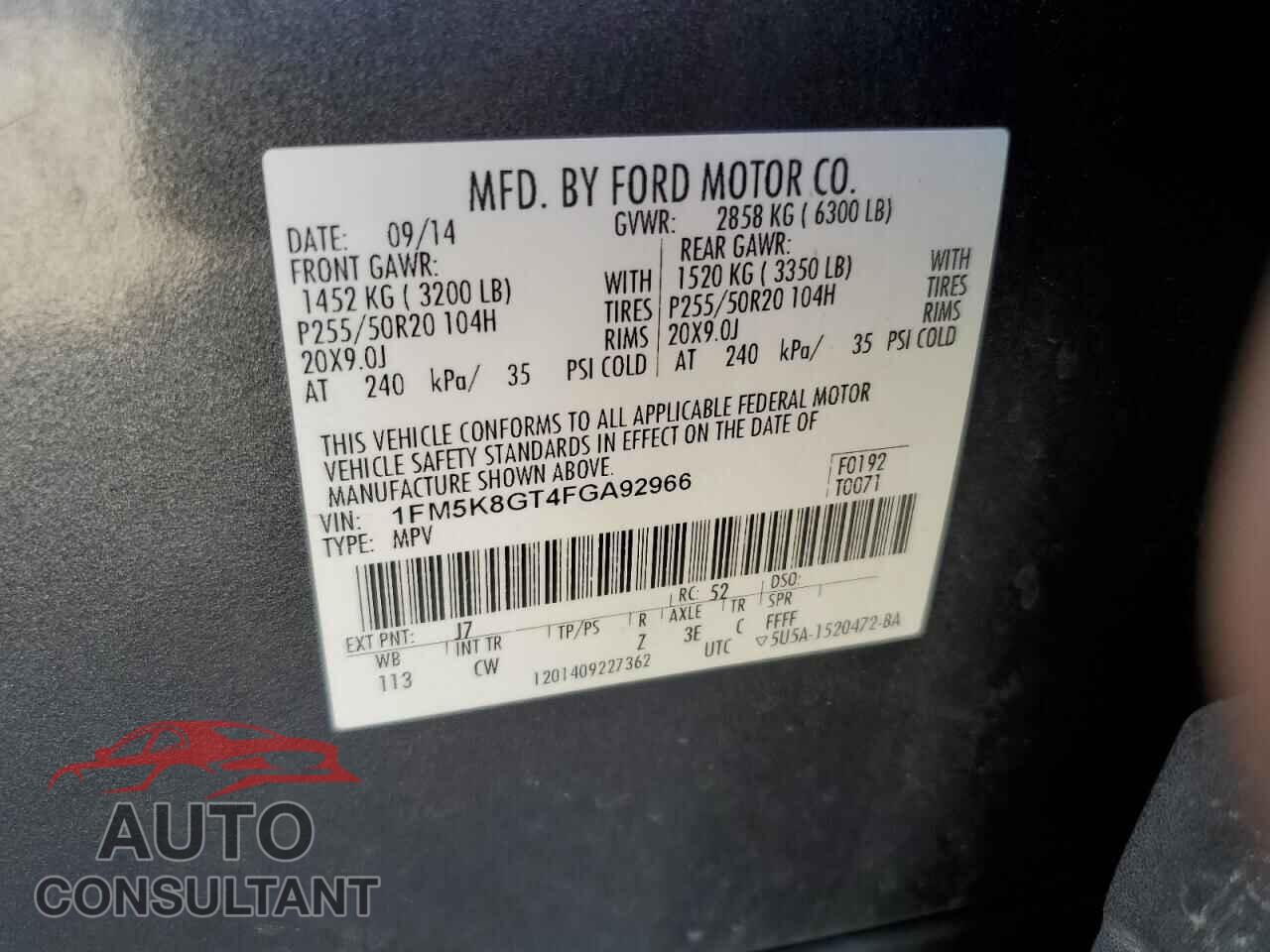FORD EXPLORER 2015 - 1FM5K8GT4FGA92966