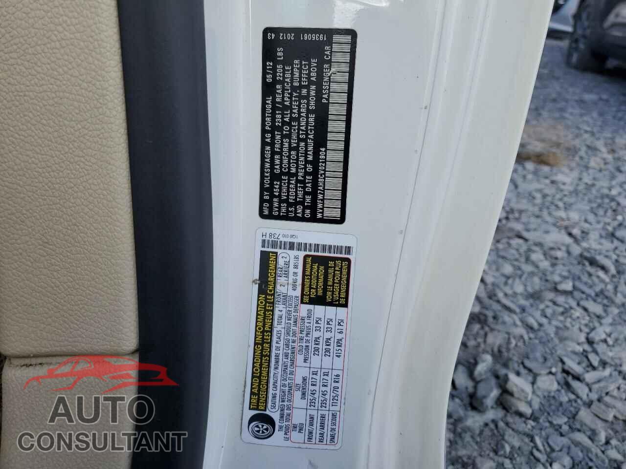 VOLKSWAGEN EOS 2012 - WVWFW7AH8CV021904