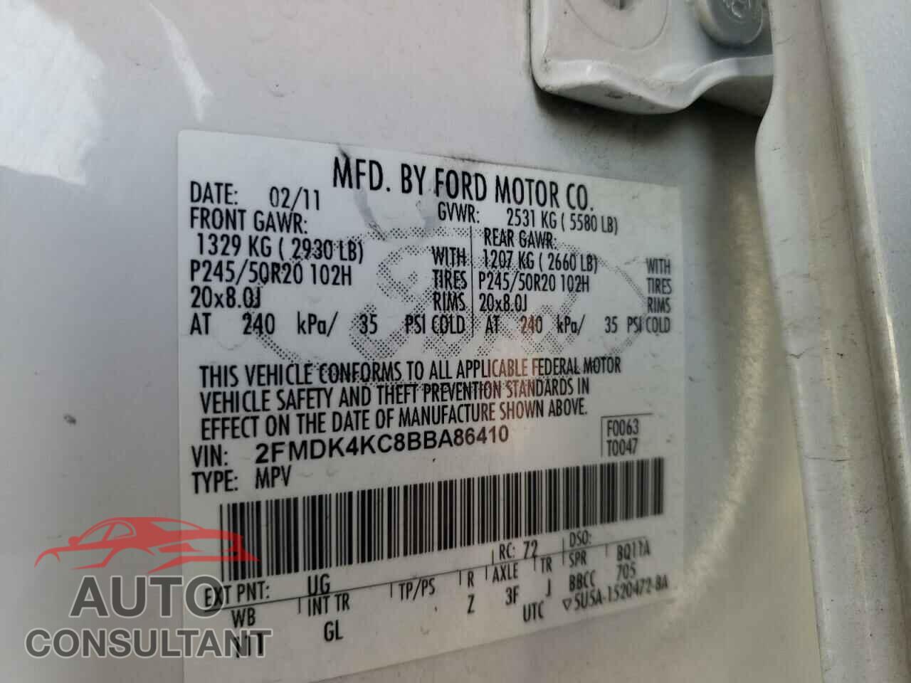 FORD EDGE 2011 - 2FMDK4KC8BBA86410