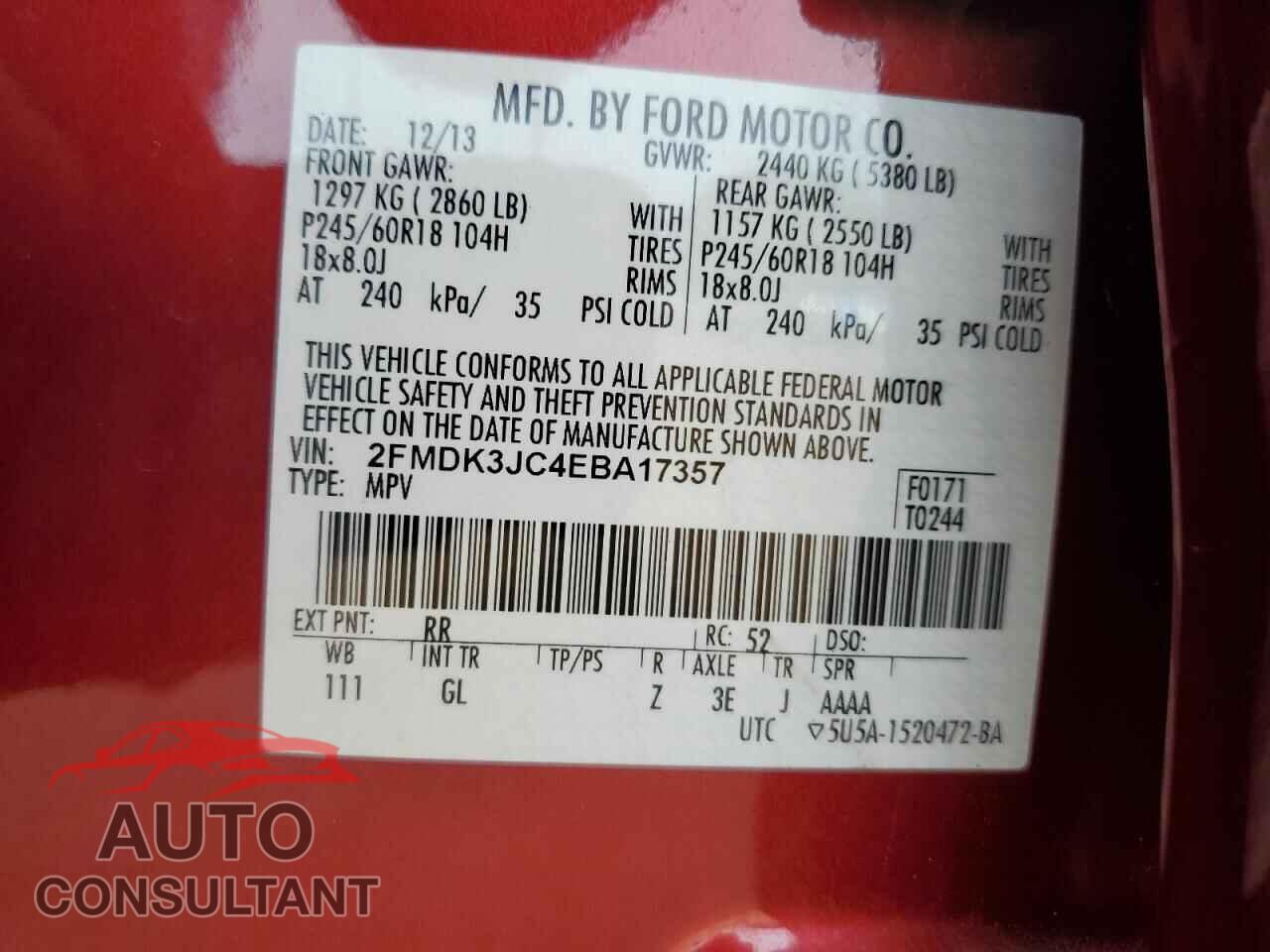 FORD EDGE 2014 - 2FMDK3JC4EBA17357