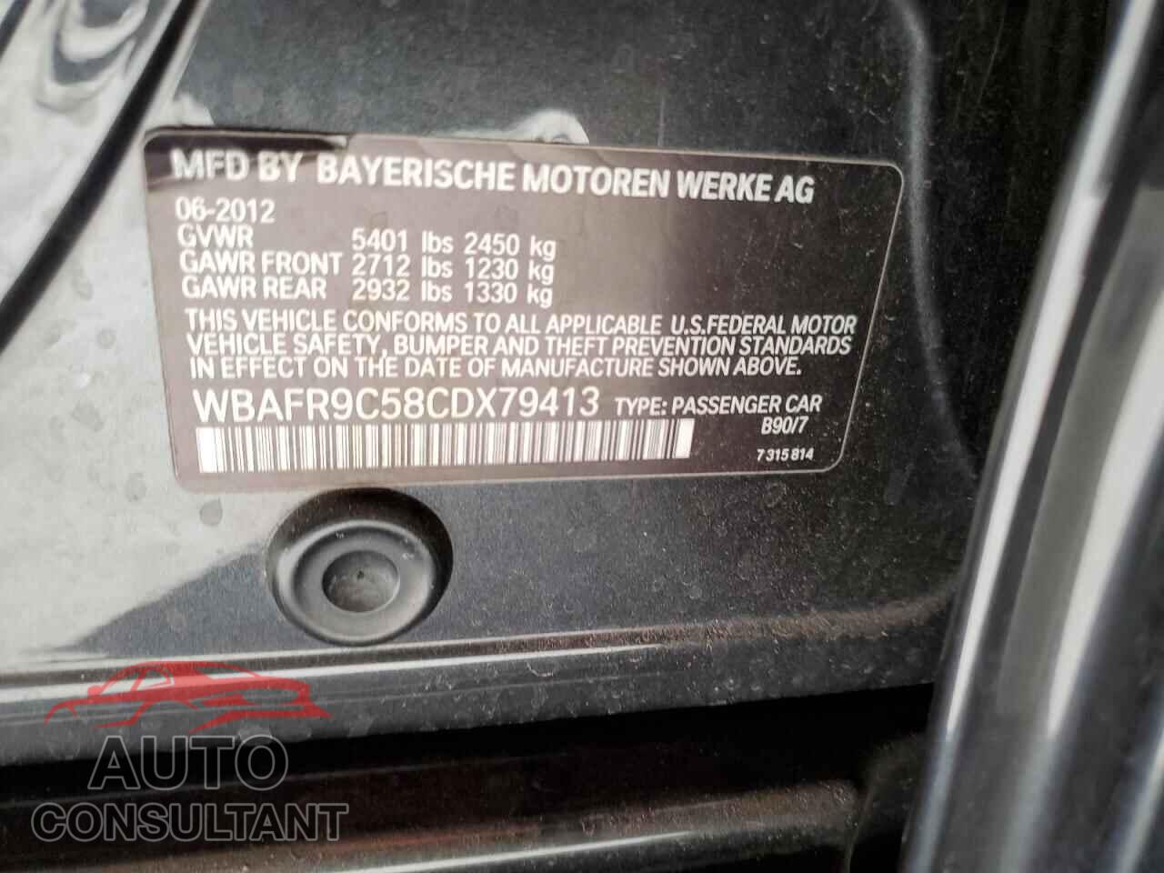 BMW 5 SERIES 2012 - WBAFR9C58CDX79413