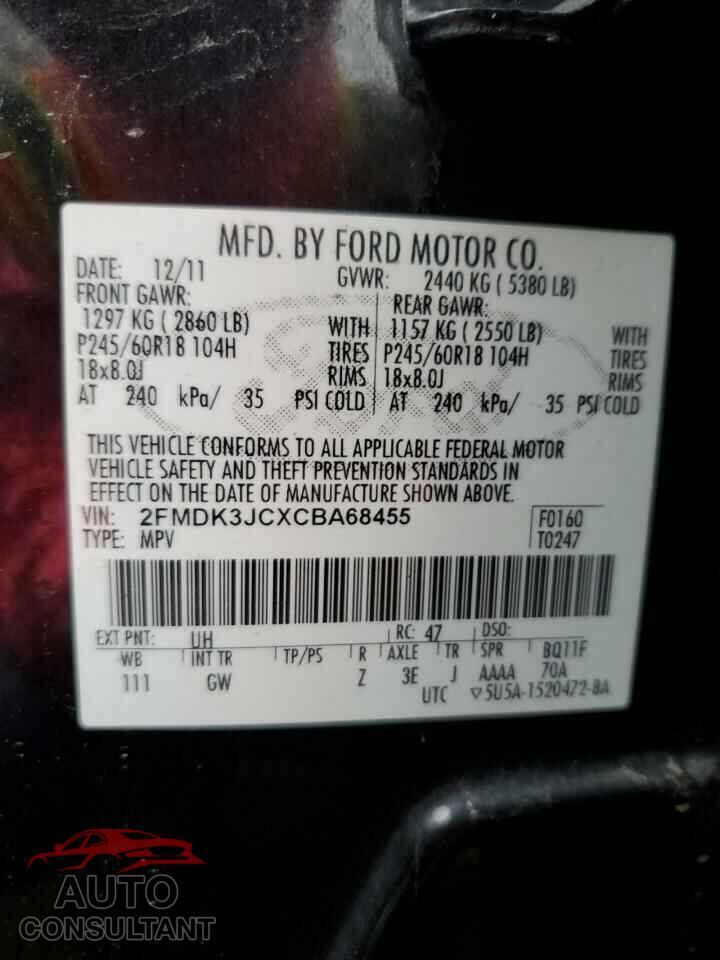 FORD EDGE 2012 - 2FMDK3JCXCBA68455