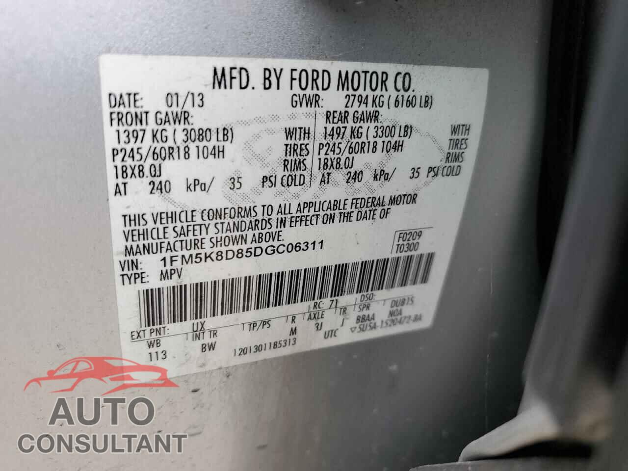 FORD EXPLORER 2013 - 1FM5K8D85DGC06311
