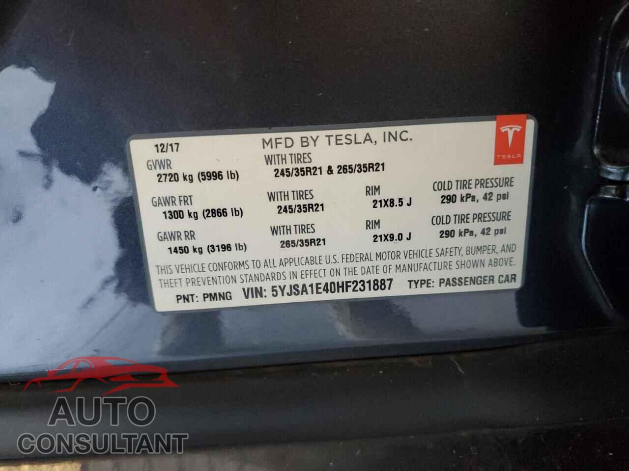 TESLA MODEL S 2017 - 5YJSA1E40HF231887