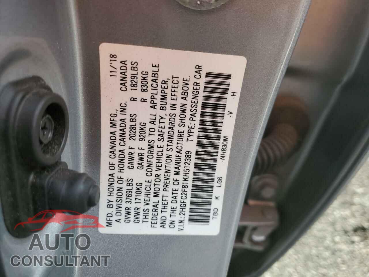 HONDA CIVIC 2019 - 2HGFC2F81KH512389