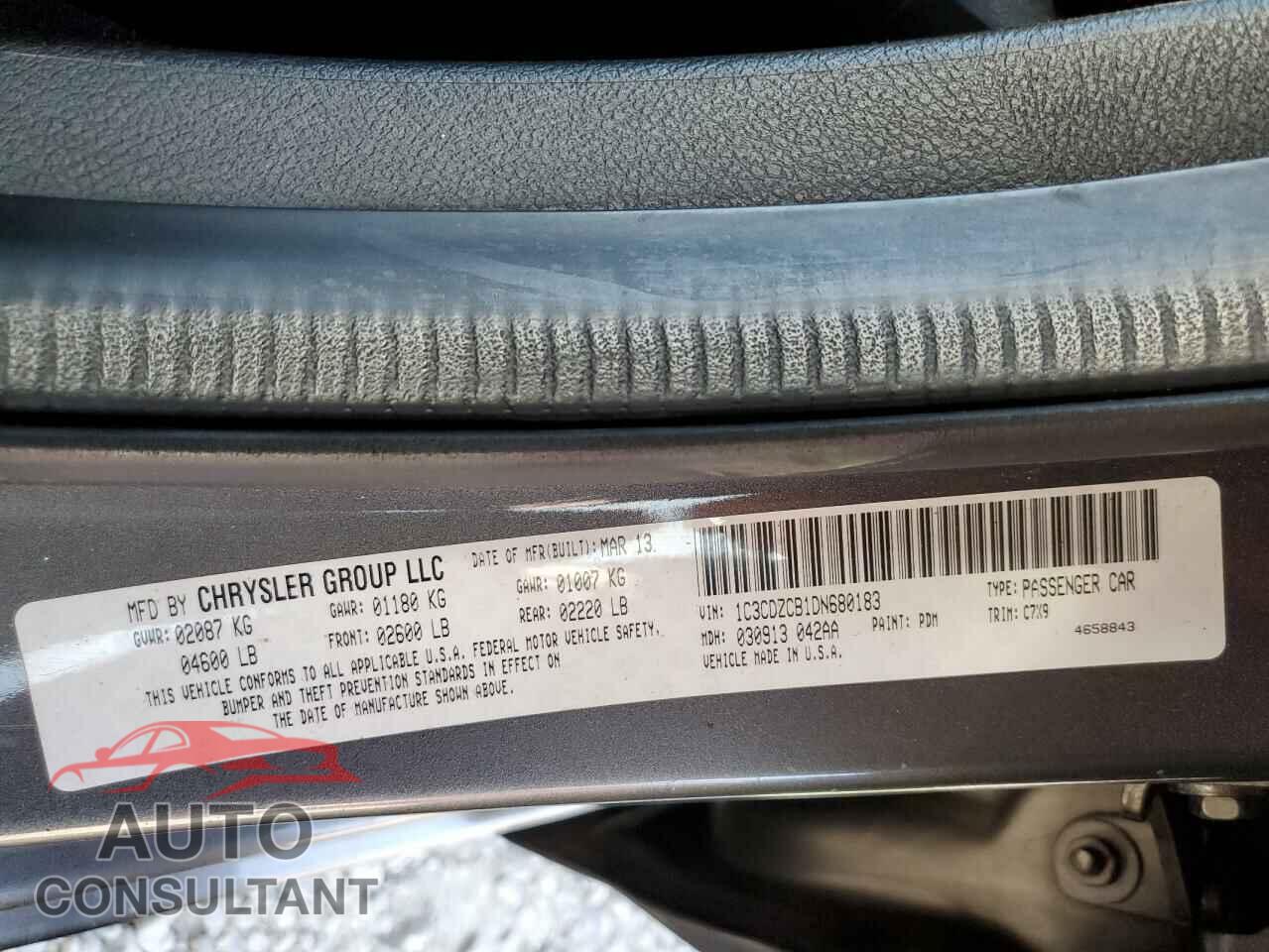 DODGE AVENGER 2013 - 1C3CDZCB1DN680183