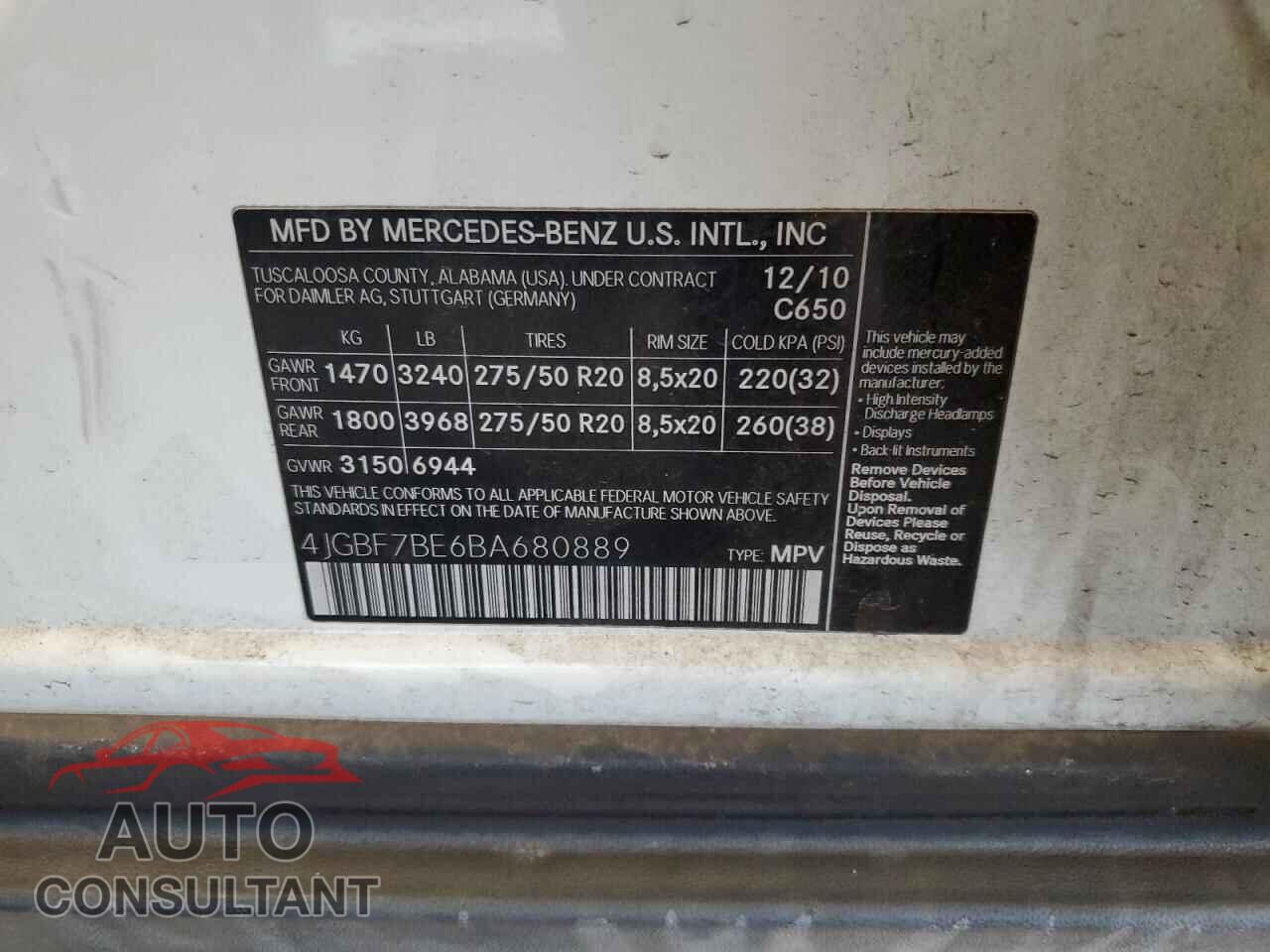 MERCEDES-BENZ GL-CLASS 2011 - 4JGBF7BE6BA680889
