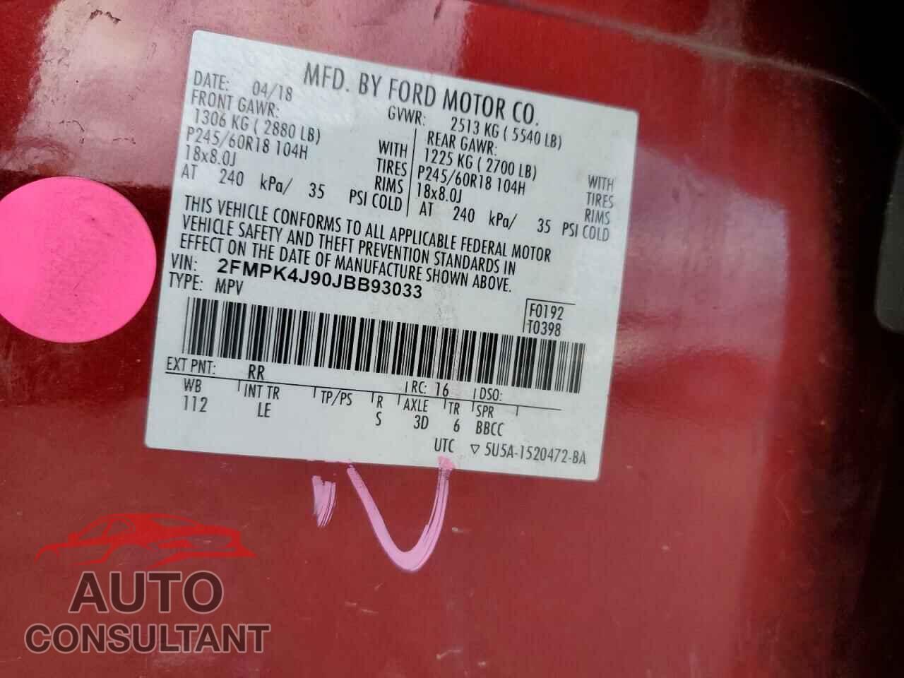 FORD EDGE 2018 - 2FMPK4J90JBB93033