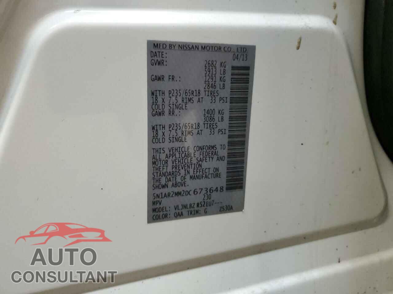 NISSAN PATHFINDER 2013 - 5N1AR2MM2DC673648
