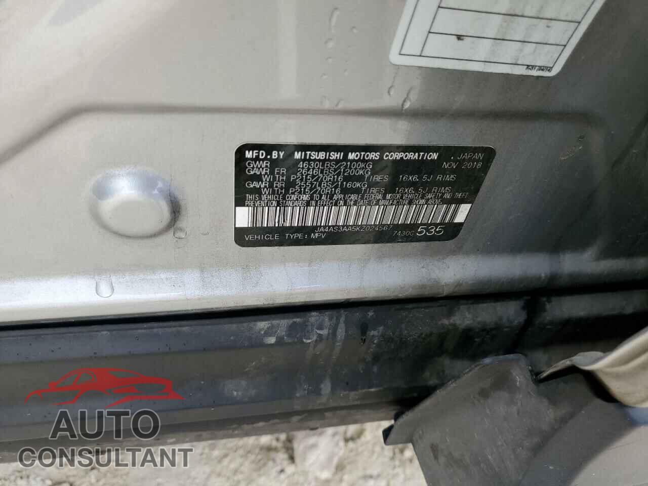 MITSUBISHI ECLIPSE 2019 - JA4AS3AA5KZ024567