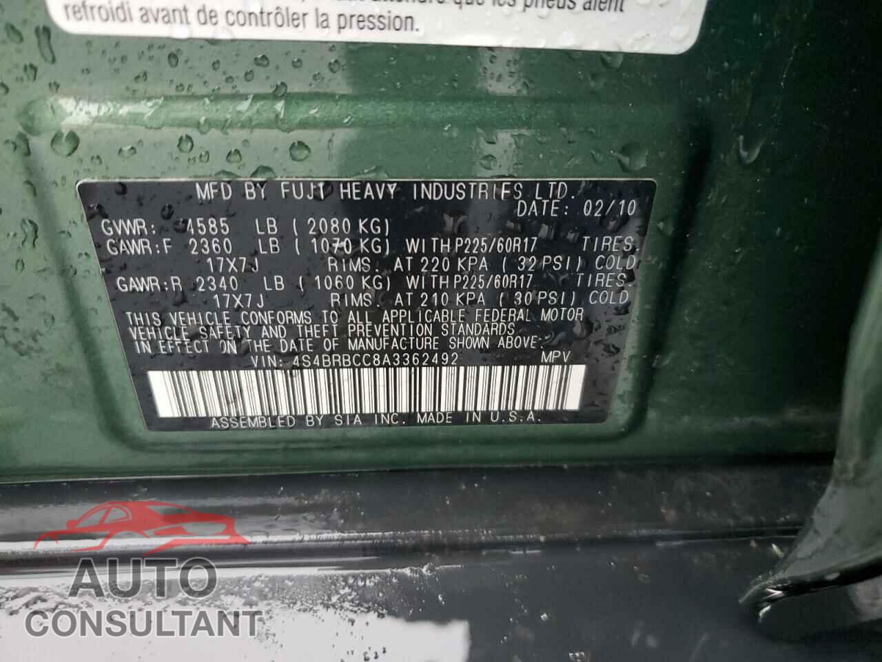 SUBARU OUTBACK 2010 - 4S4BRBCC8A3362492