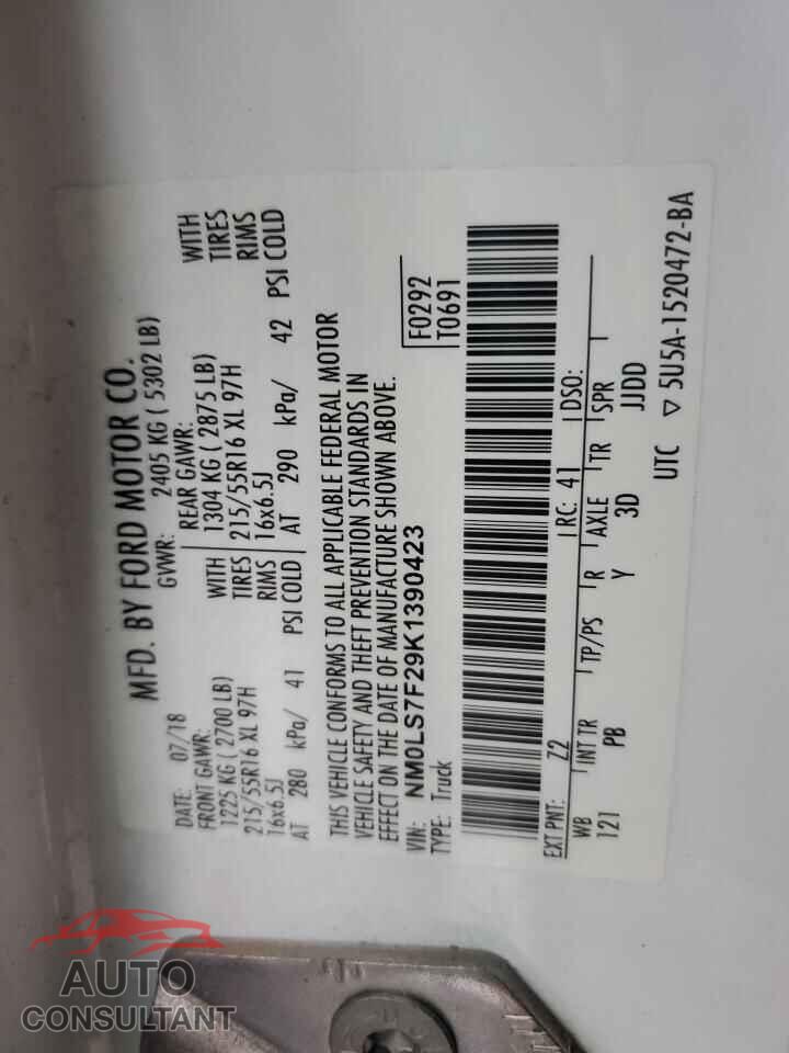 FORD TRANSIT 2019 - NM0LS7F29K1390423