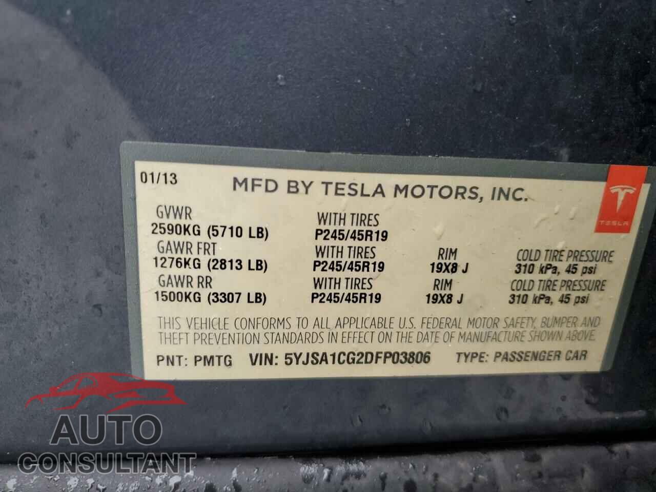 TESLA MODEL S 2013 - 5YJSA1CG2DFP03806
