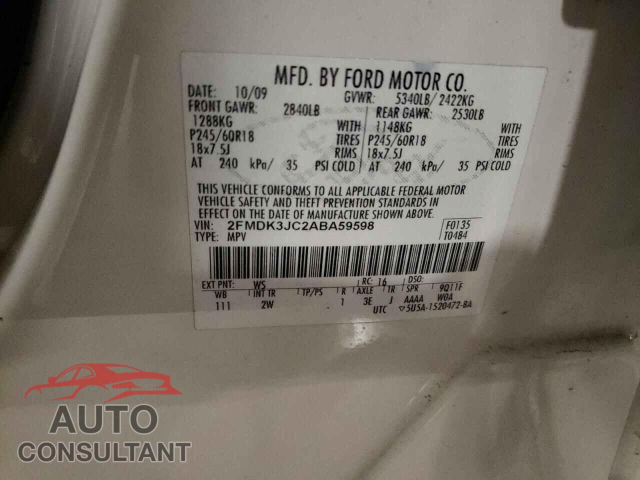 FORD EDGE 2010 - 2FMDK3JC2ABA59598