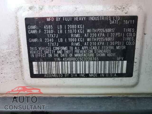 SUBARU OUTBACK 2012 - 4S4BRBCC5C3220765