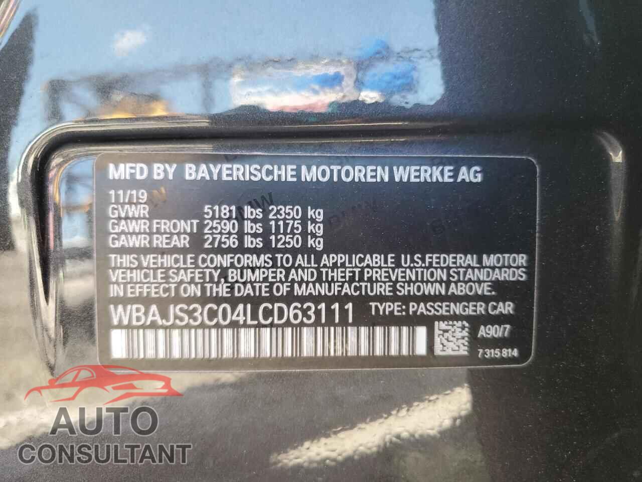 BMW 5 SERIES 2020 - WBAJS3C04LCD63111