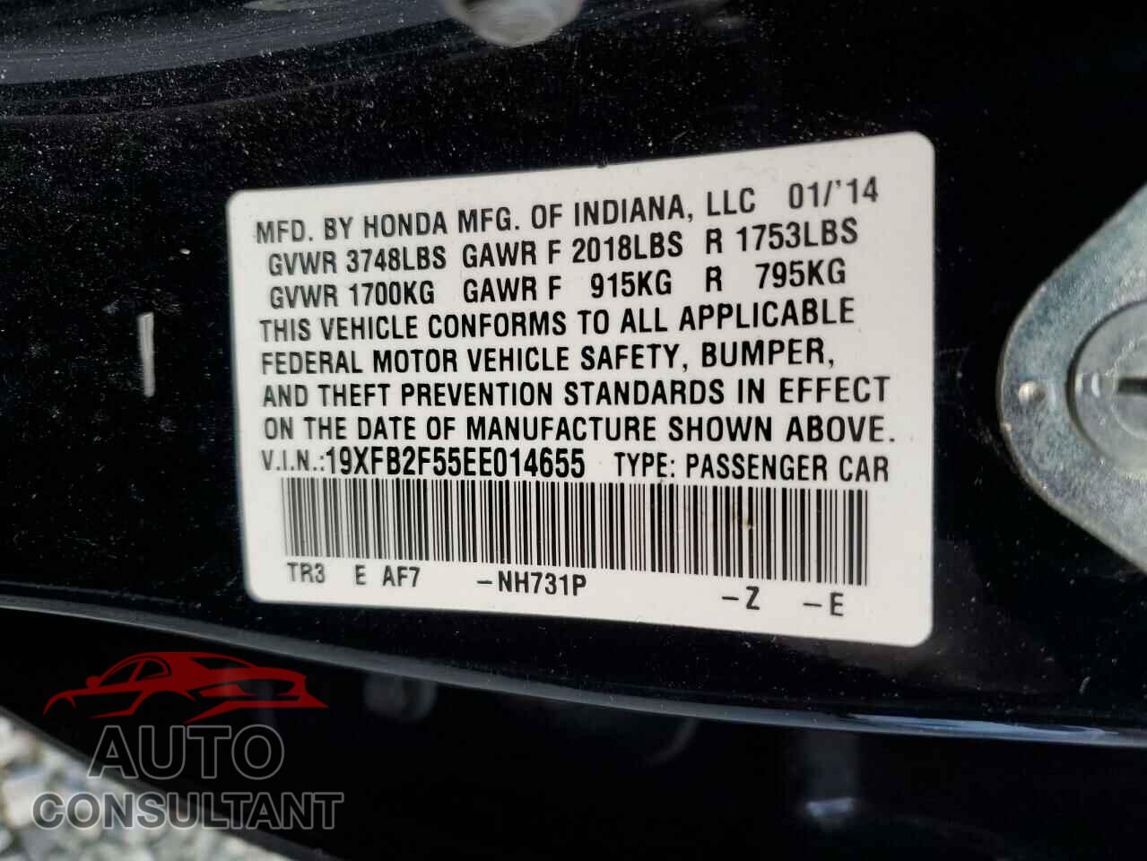 HONDA CIVIC 2014 - 19XFB2F55EE014655
