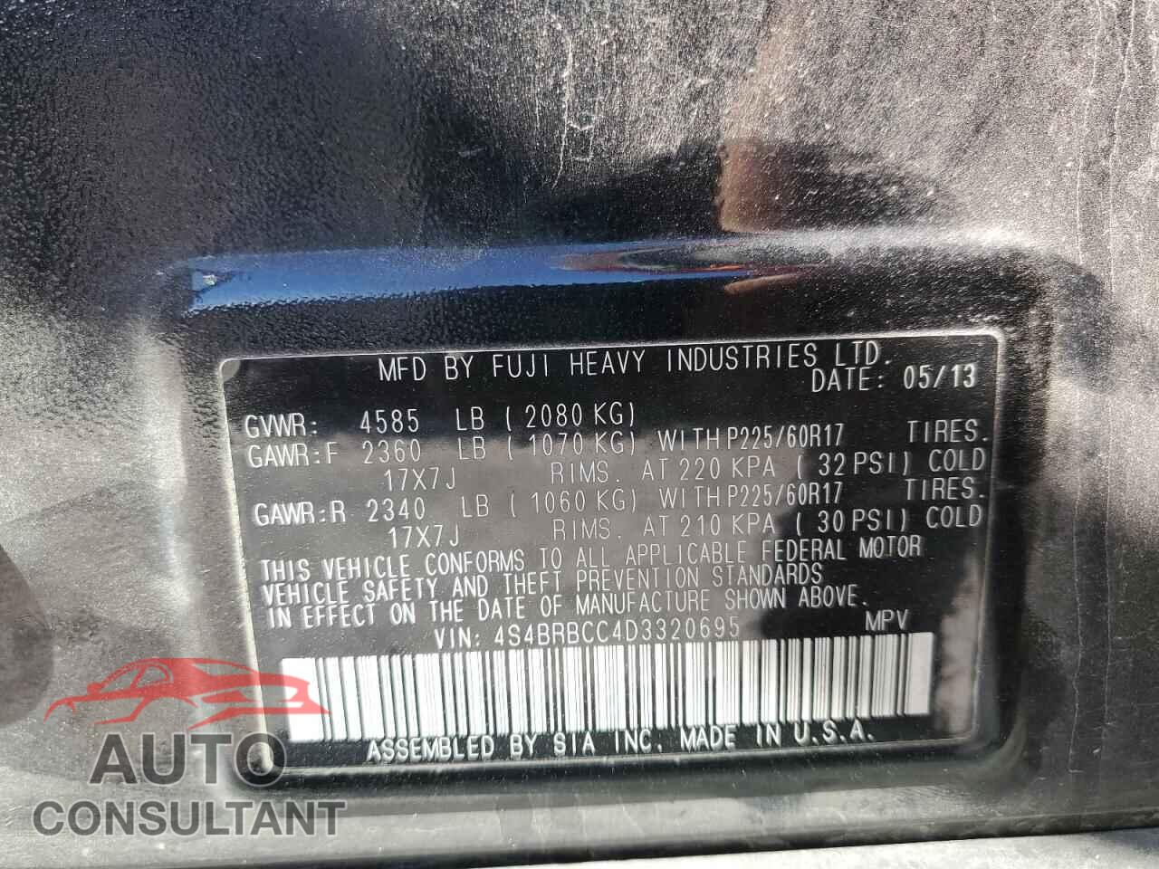SUBARU OUTBACK 2013 - 4S4BRBCC4D3320695