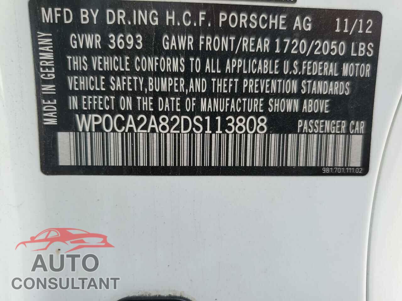 PORSCHE BOXSTER 2013 - WP0CA2A82DS113808