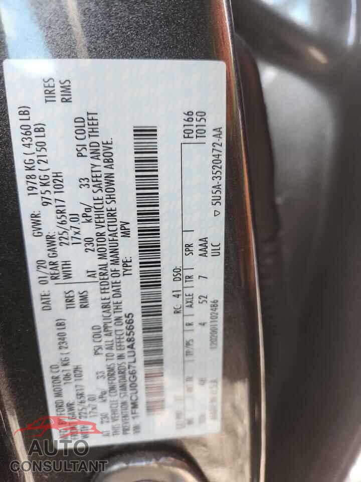 FORD ESCAPE 2020 - 1FMCU0G67LUA85665