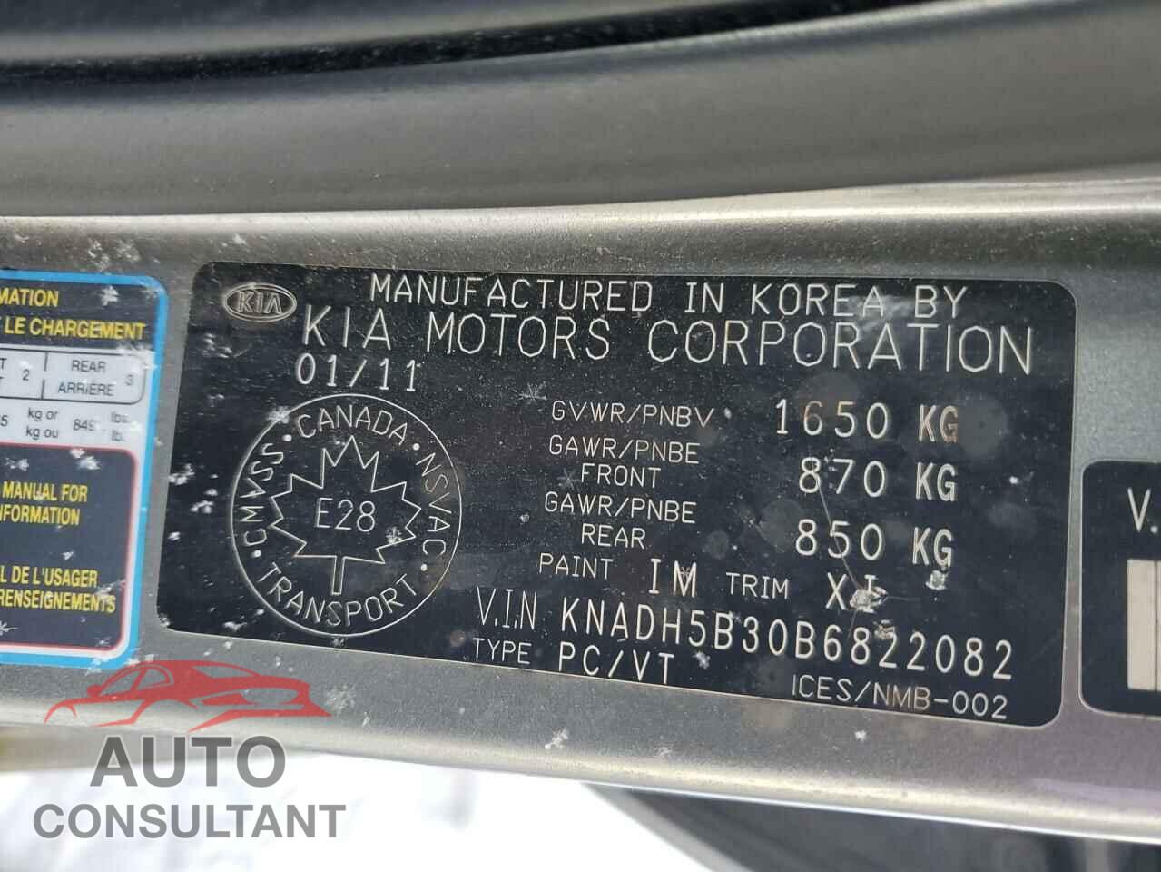 KIA RIO 2011 - KNADH5B30B6822082
