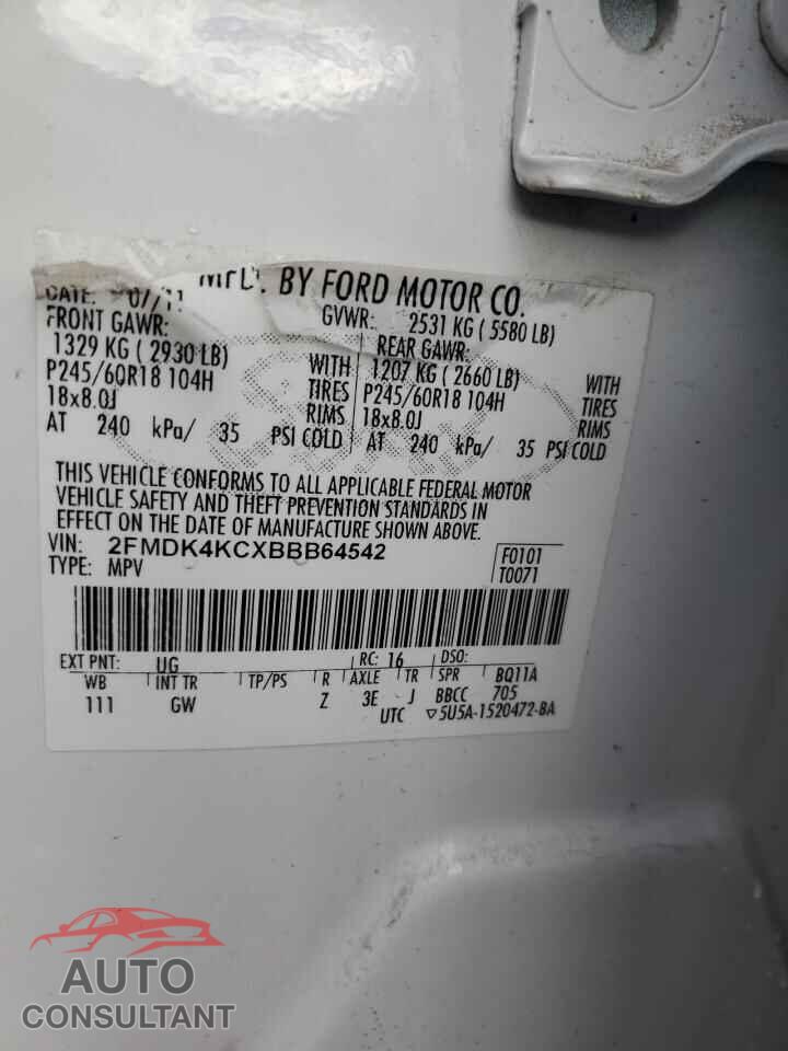 FORD EDGE 2011 - 2FMDK4KCXBBB64542