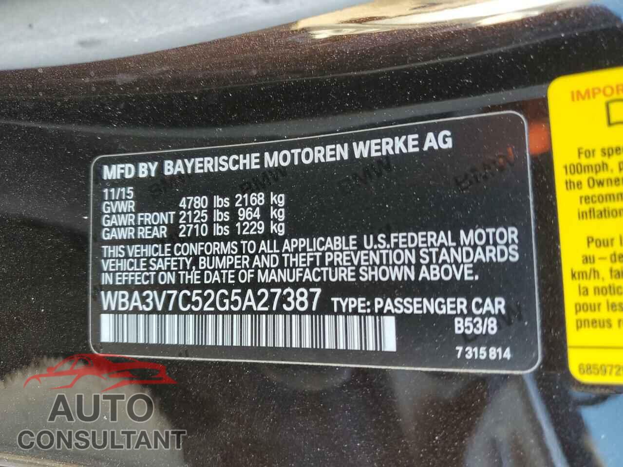 BMW 4 SERIES 2016 - WBA3V7C52G5A27387