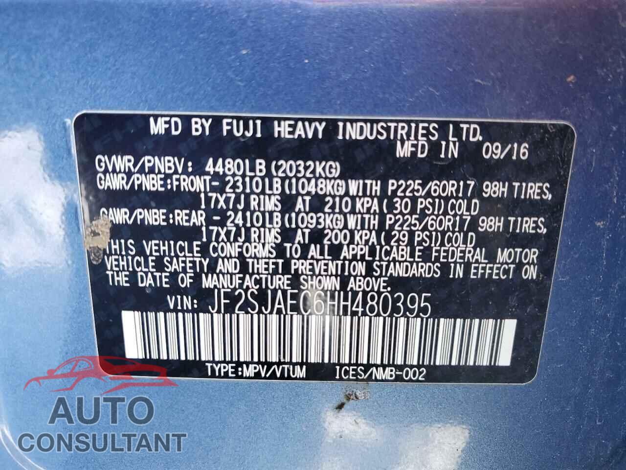 SUBARU FORESTER 2017 - JF2SJAEC6HH480395