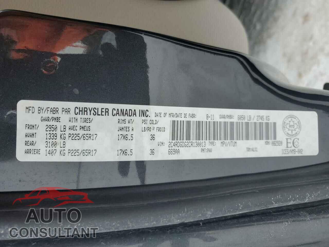DODGE CARAVAN 2012 - 2C4RDGDG2CR130013