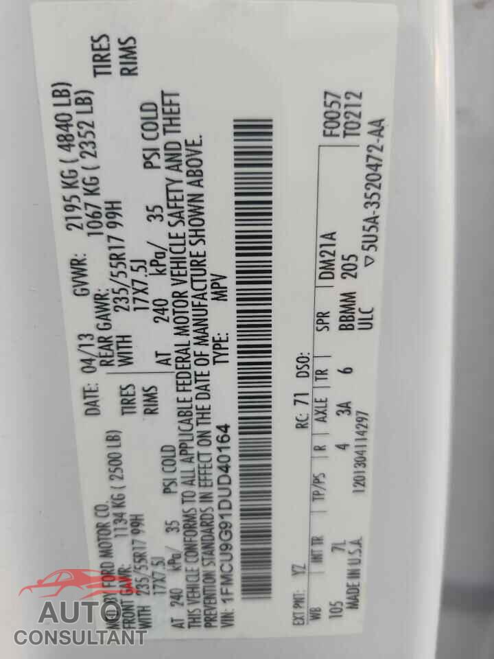 FORD ESCAPE 2013 - 1FMCU9G91DUD40164