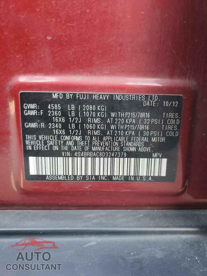 SUBARU OUTBACK 2013 - 4S4BRBAC8D3247379
