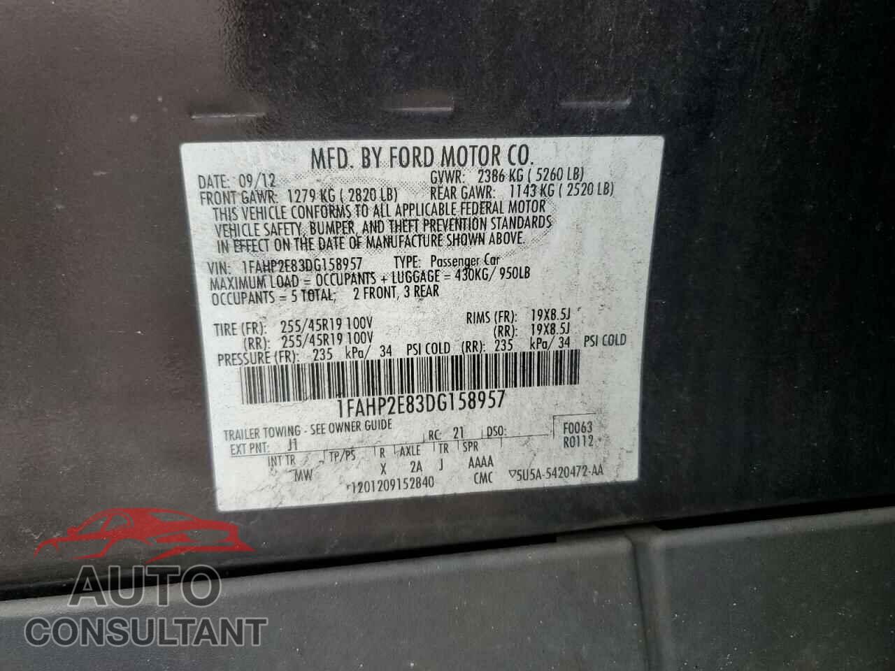 FORD TAURUS 2013 - 1FAHP2E83DG158957