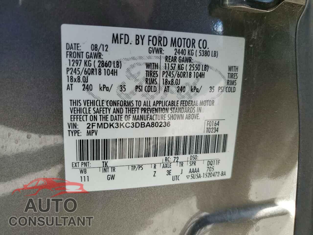 FORD EDGE 2013 - 2FMDK3KC3DBA80236