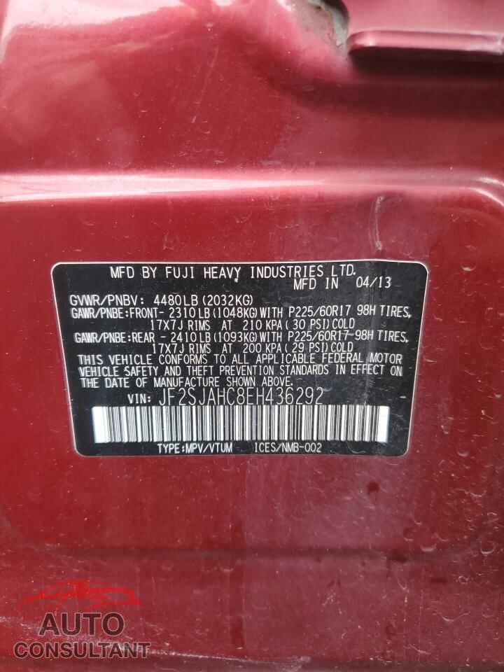 SUBARU FORESTER 2014 - JF2SJAHC8EH436292