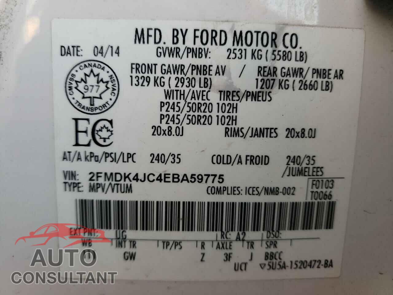 FORD EDGE 2014 - 2FMDK4JC4EBA59775