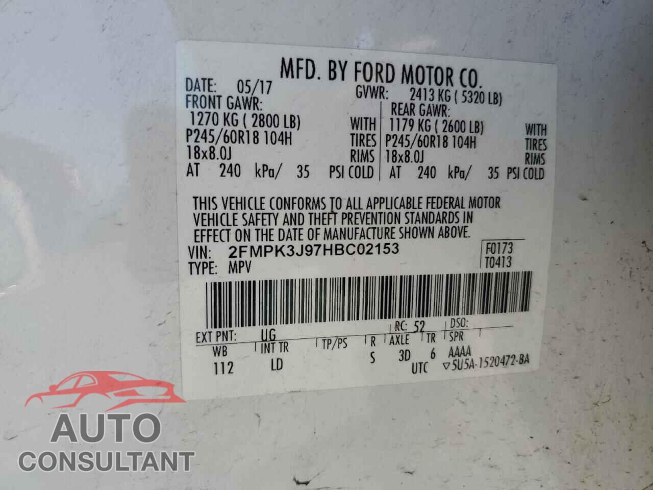 FORD EDGE 2017 - 2FMPK3J97HBC02153