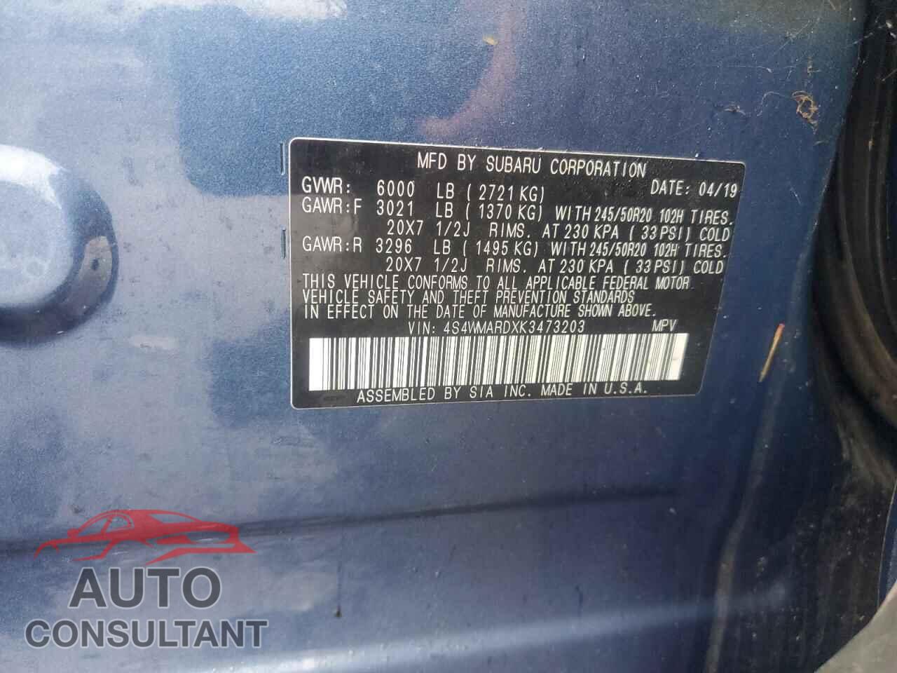 SUBARU ASCENT 2019 - 4S4WMARDXK3473203