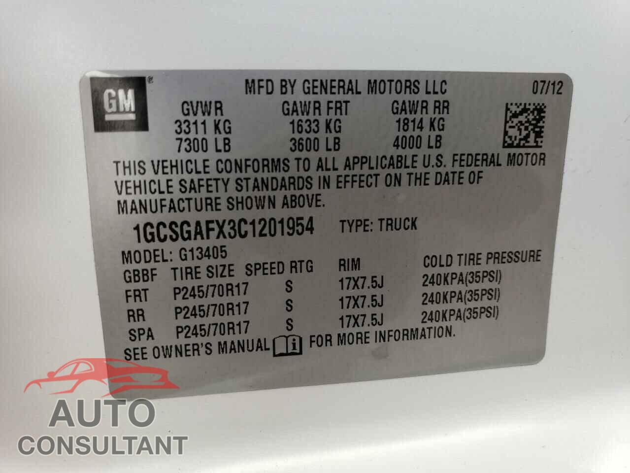 CHEVROLET EXPRESS 2012 - 1GCSGAFX3C1201954