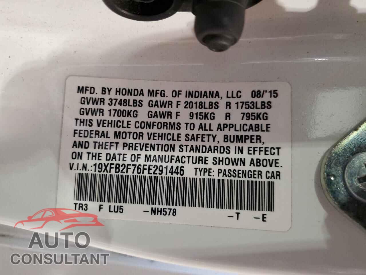 HONDA CIVIC 2015 - 19XFB2F76FE291446